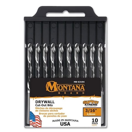 Montana Brand Drywall Cut Out Drill Bits, 3/16", 10 Pack MB-63194